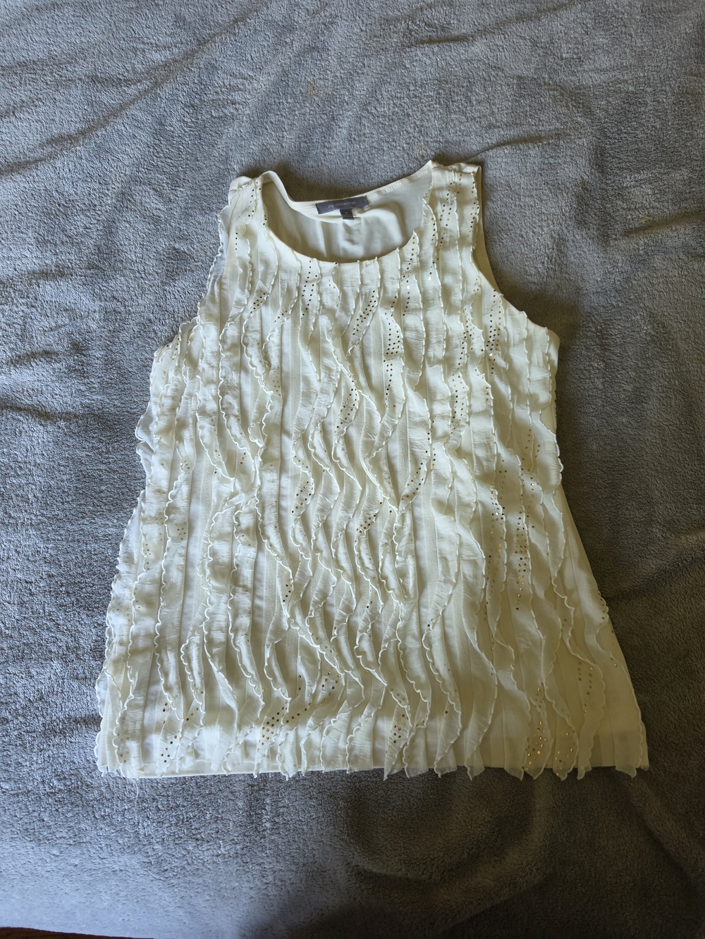 NY Collection Cream Ruffle Eyelet Sleeveless Top